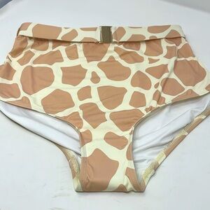 Kingdom & State Giraffe Print High Rise Swimsuit Bottoms W/Belt Size Large New